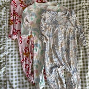 Baby Girls Floral and Candy Cane Sleepers - 3 bundle